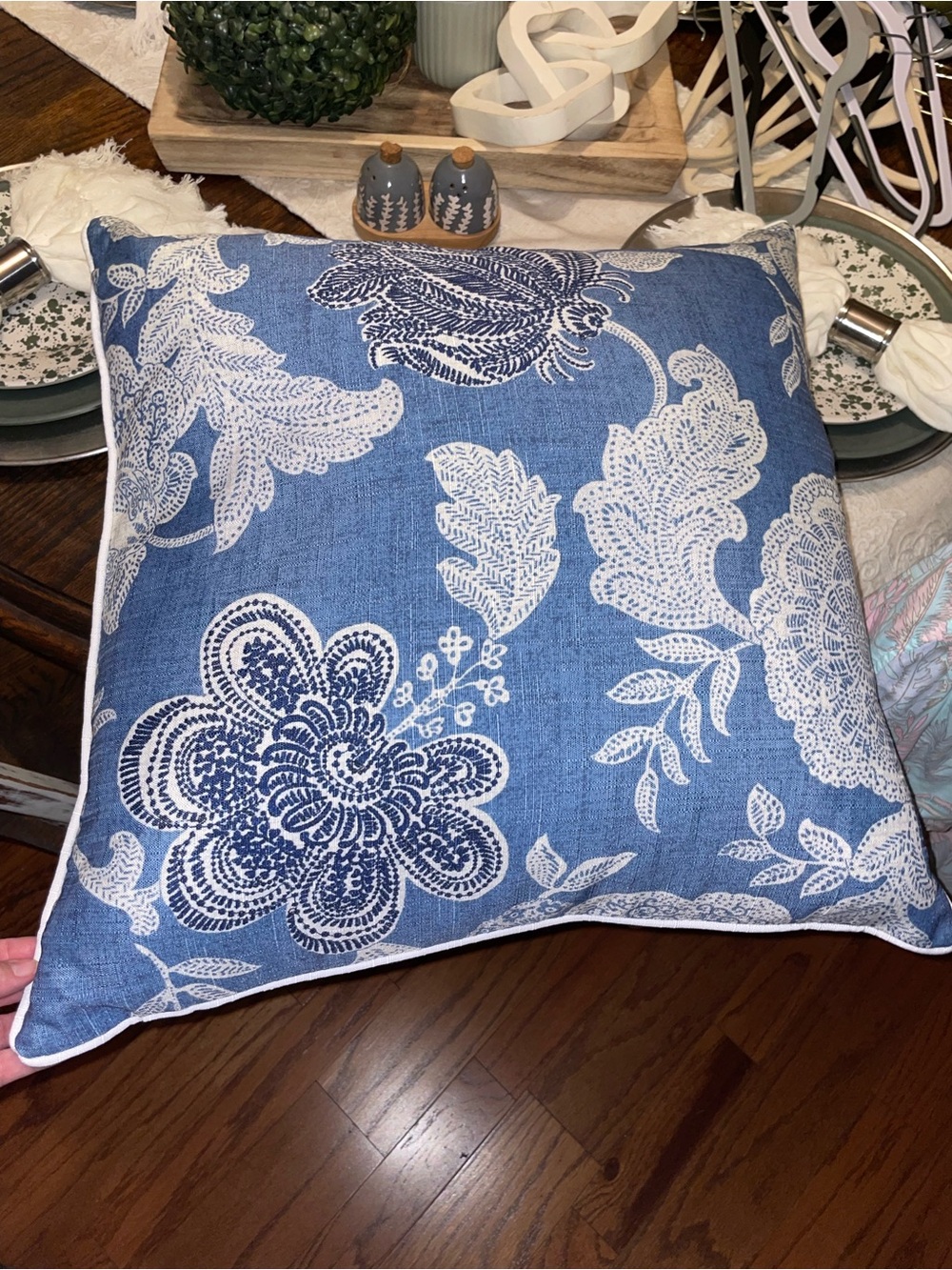 Blue Floral Decorative Throw Pillow by CALLISTO